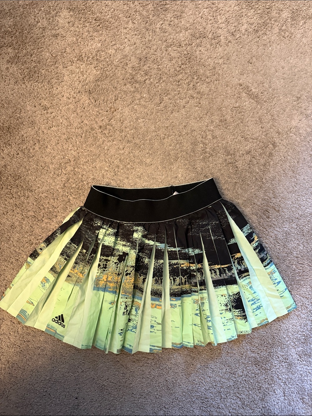 adidas Neon Green and Black Pleated Skater Skirt